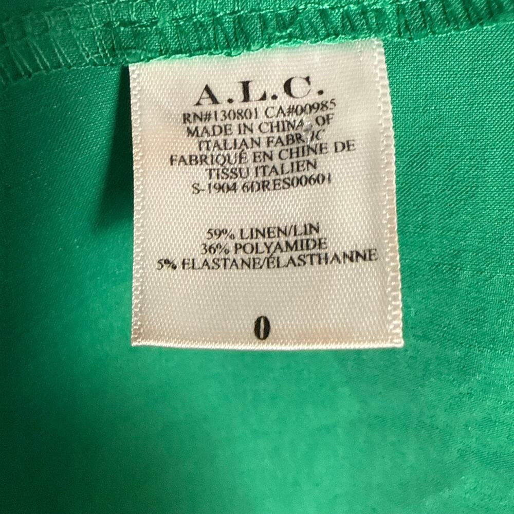 A.L.C. Beale Solid Green Cap Sleeve Asymmetric Linen Blend Midi Dress Size 0 - Picture 11 of 11